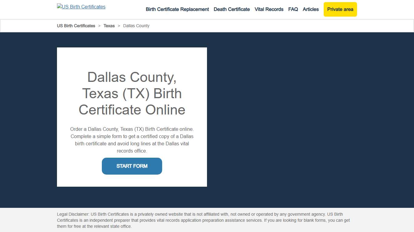 Dallas County (TX) Birth Certificate Online - US Birth Certificates